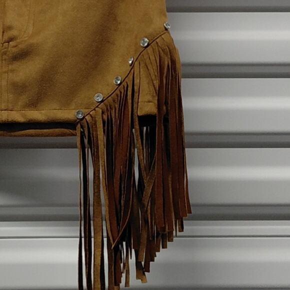 Womens Fringe Skirt Size Small Brown Faux Suede Coastal Cowgirl Western Mini Y2K - Picture 4 of 9